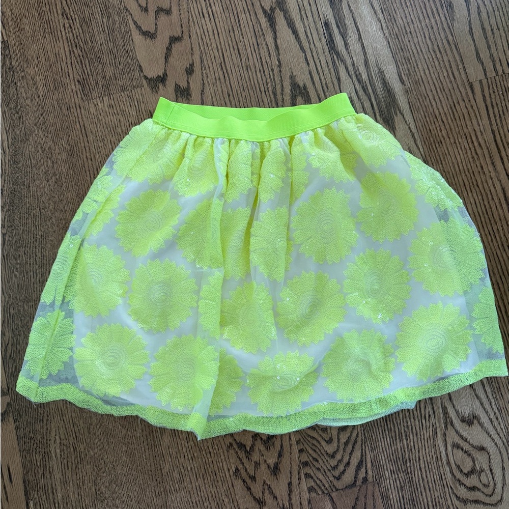 Ruum Neon Yellow Floral Lace Circle Skirt